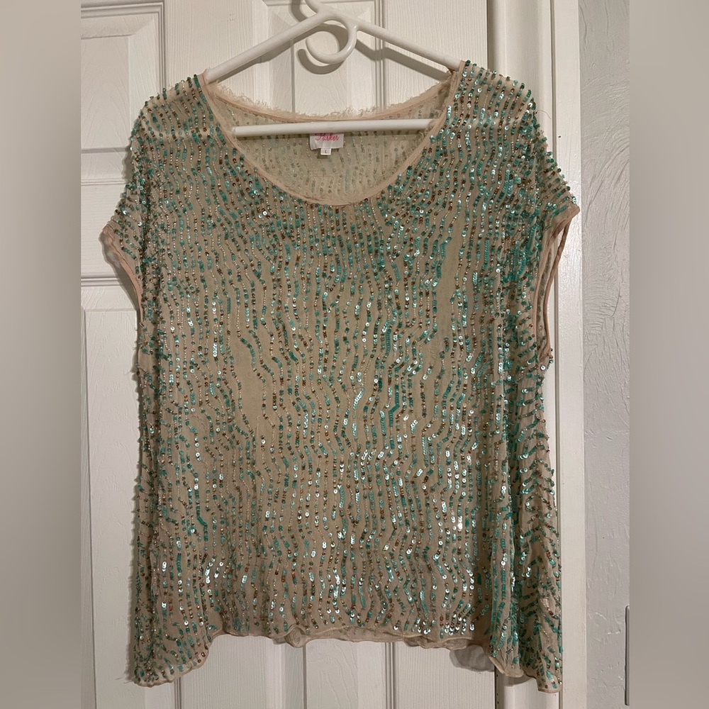 Parker Teal Sequin Blouse